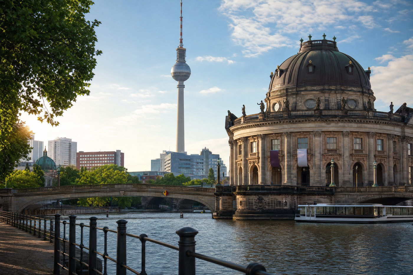 Berlin skyline with the TV tower at sunset, displaying seasonal city atmosphere
