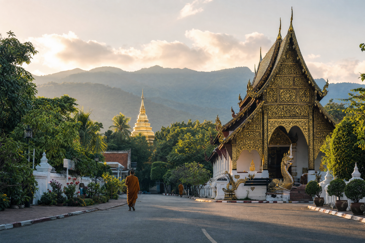 Chiang Mai's ancient old town and temples on a sunny day