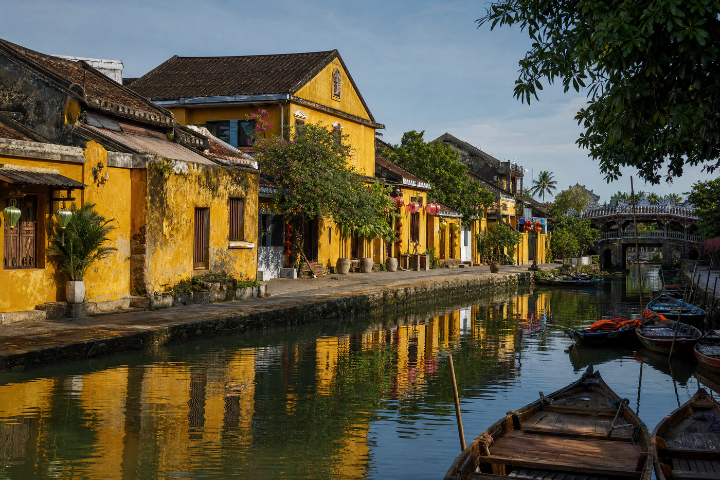 Hoi An Ancient Town riverside lanterns glowing at dusk