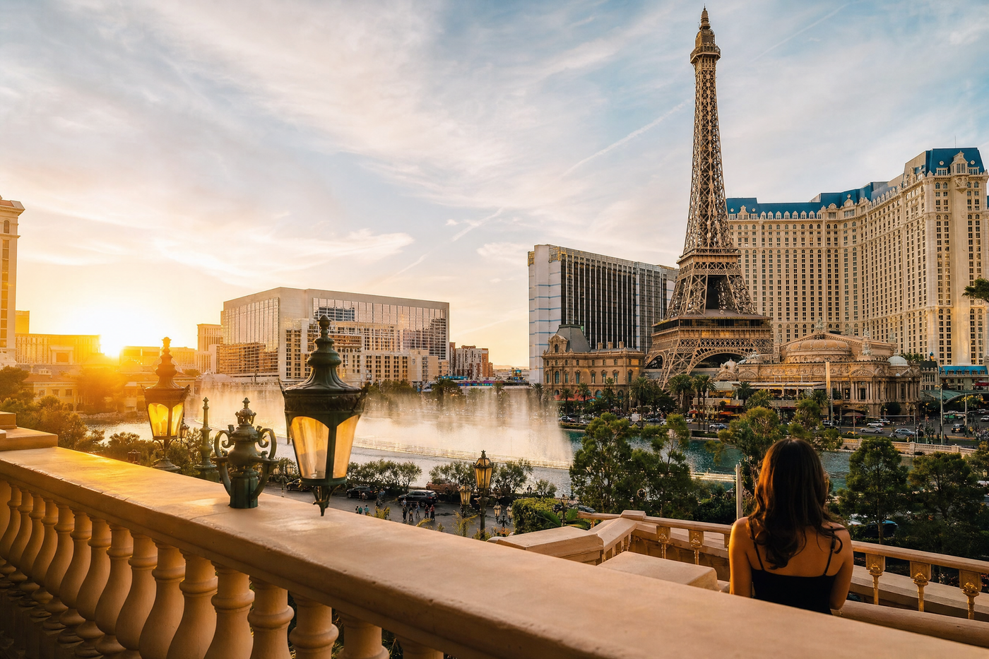 Las Vegas Strip skyline with blue sky and seasonal sunshine