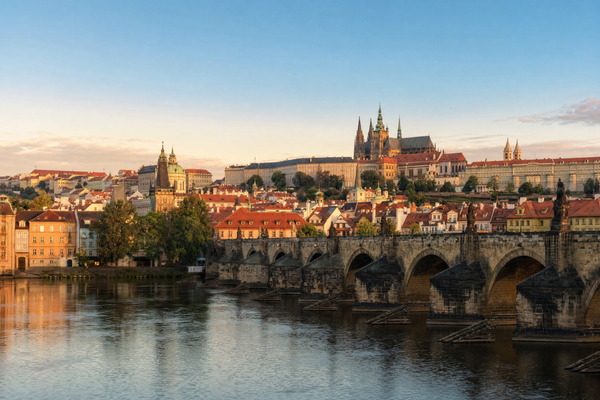 Charles Bridge in Prague under different seasonal weather