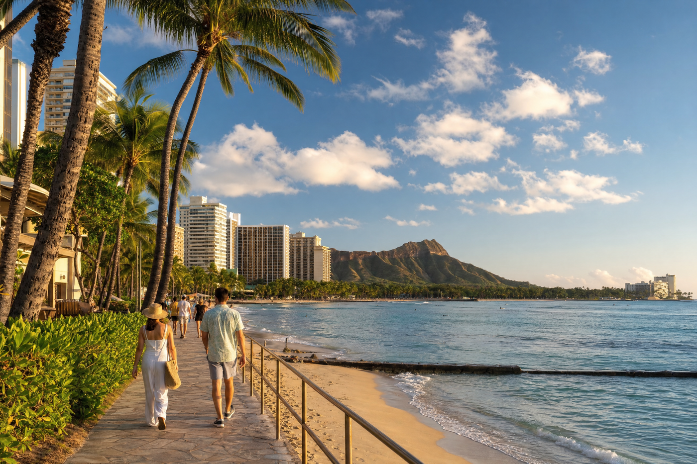 View of Waikiki Beach and Diamond Head from a scenic lookout in Honolulu