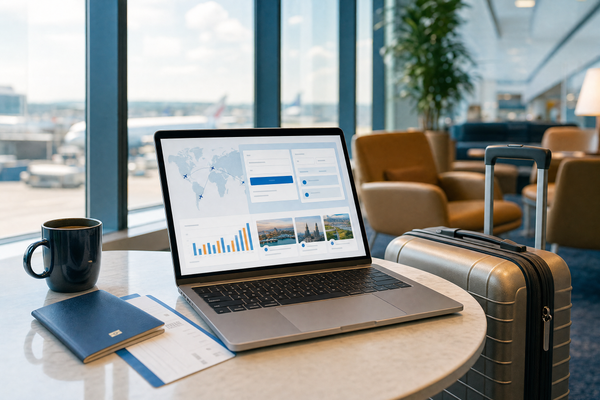 Passenger searching for affordable flights on a laptop