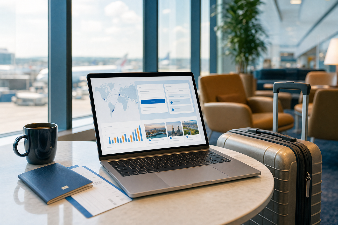 Passenger searching for affordable flights on a laptop