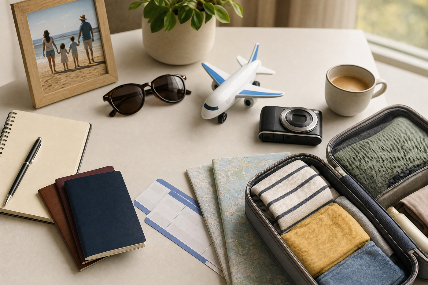 Family planning a trip together with kid-friendly activities and relaxed pacing