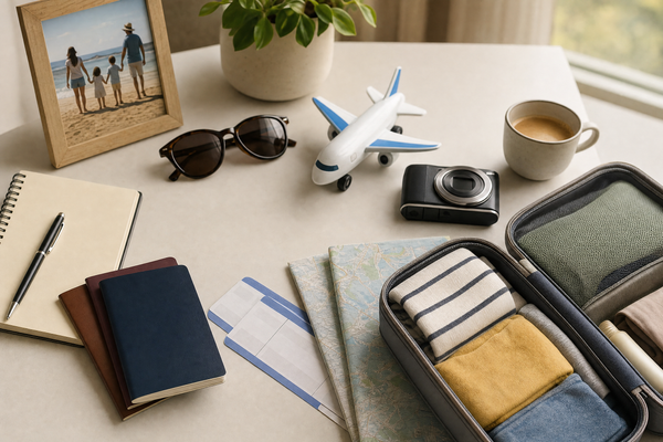 Family planning a trip together with kid-friendly activities and relaxed pacing