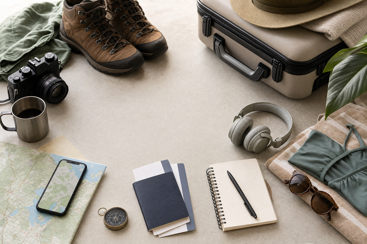 Two travelers planning a trip with maps and smartphones, one organized and one spontaneous