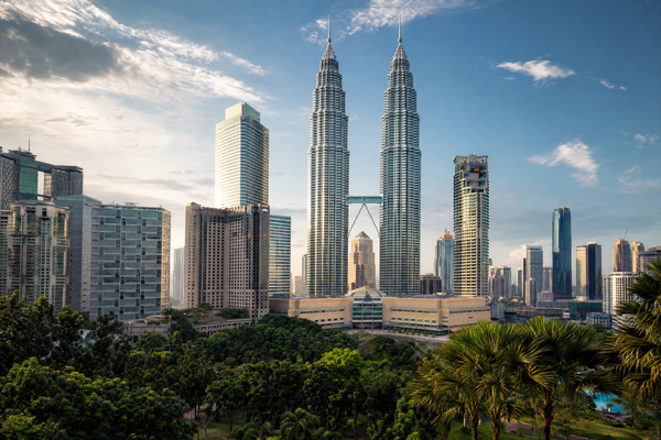 Stunning Kuala Lumpur skyline with the Petronas Towers at sunset