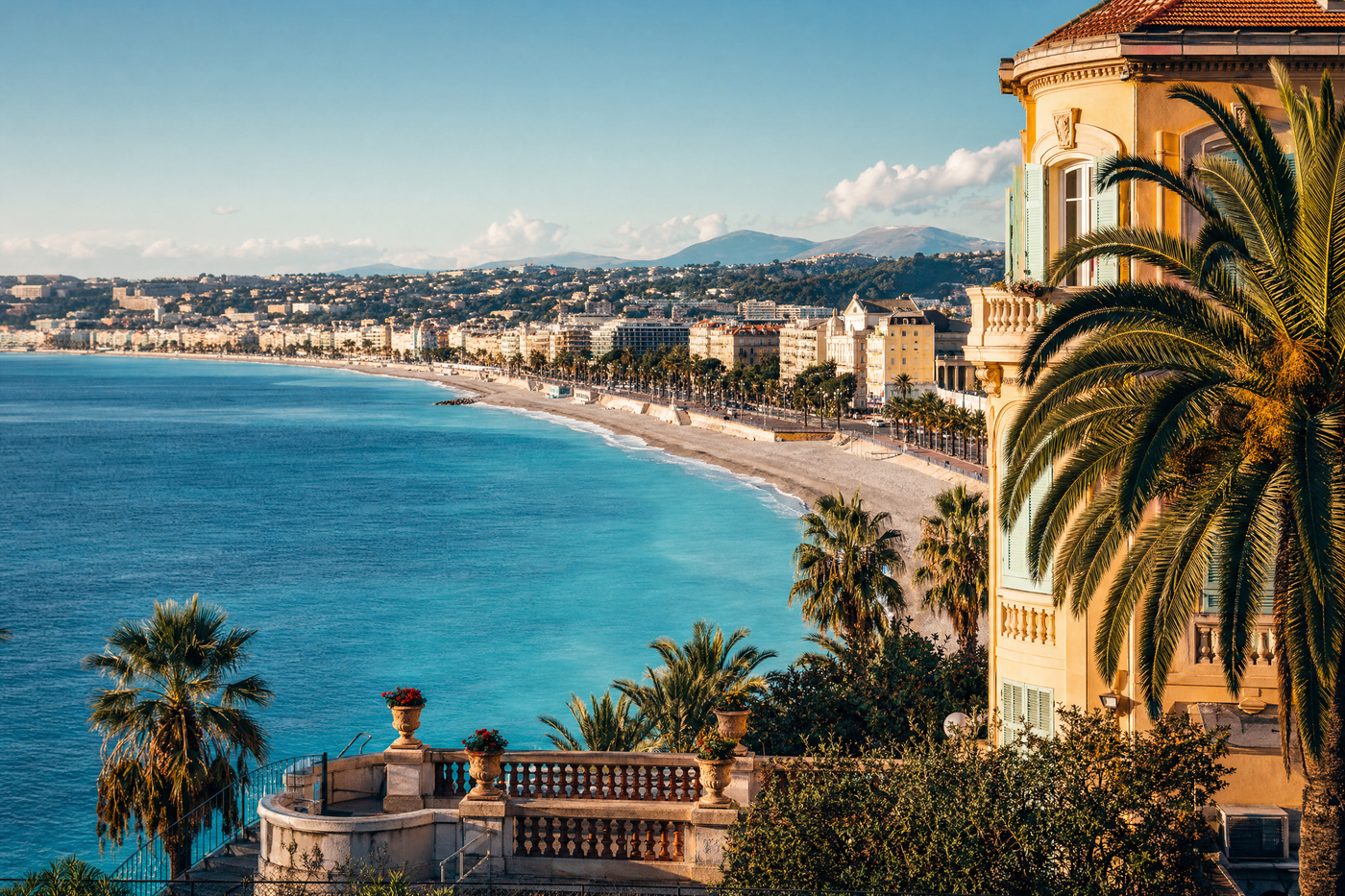 View of Nice's old town and azure coastline from Castle Hill