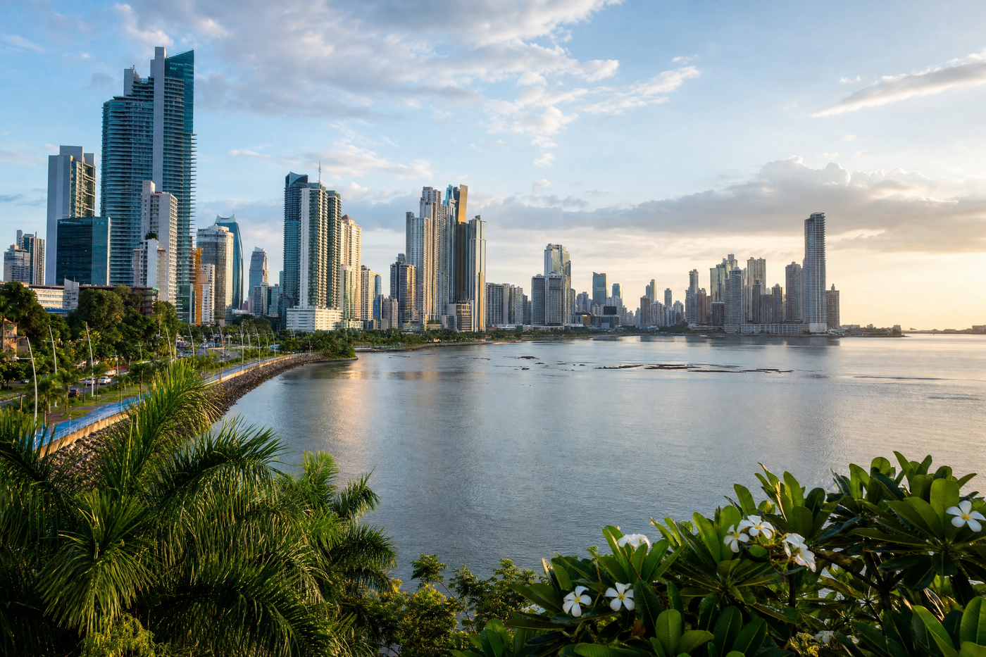 View of Panama City's modern skyline with historic Casco Viejo in the foreground