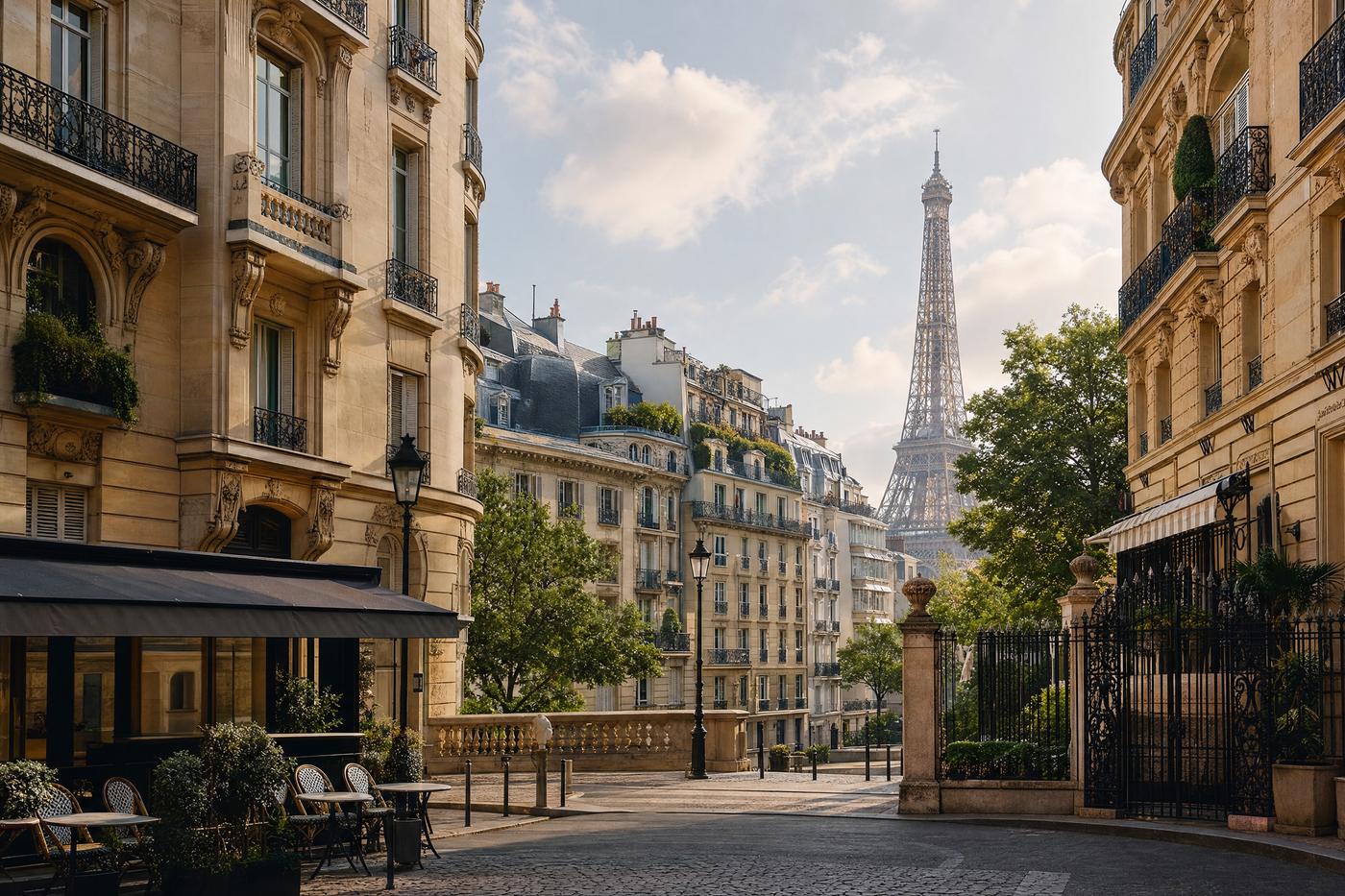 A serene view of the Eiffel Tower and the Seine at sunrise, inviting exploration.