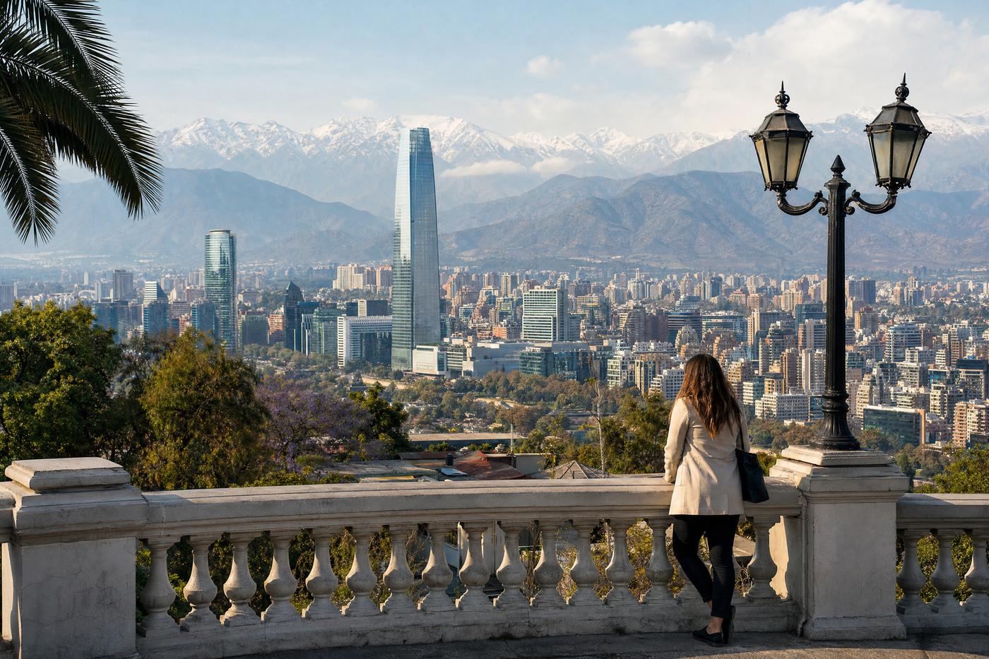 Panoramic view of Santiago with Andes mountains in background
