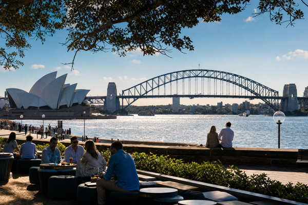 Sydney Harbour and city skyline during daytime, with the Opera House and Harbour Bridge visible