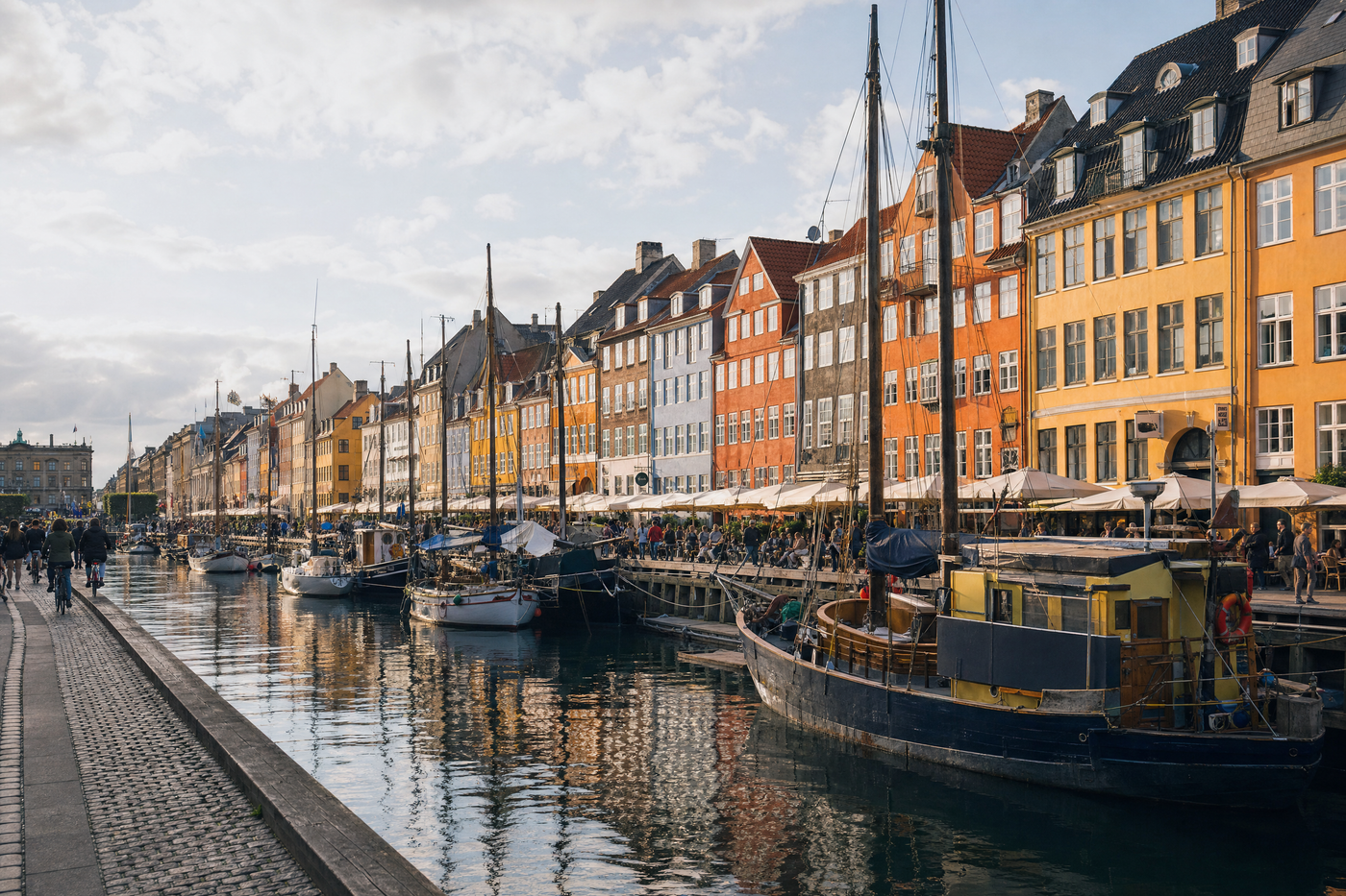 Colorful row houses by the waterfront in Nyhavn, Copenhagen