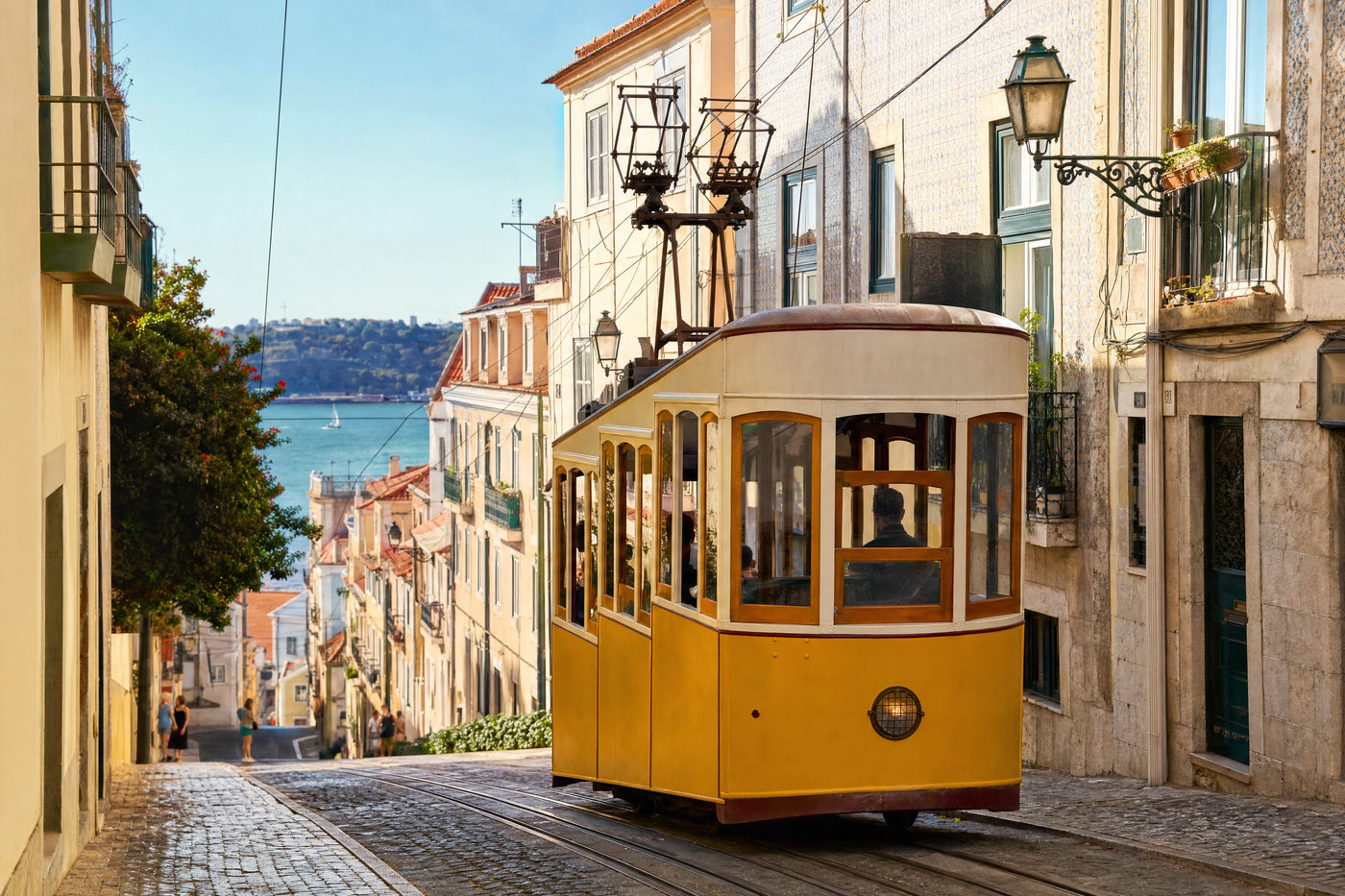 Lisbon's colorful hillside neighborhoods viewed from Miradouro da Senhora do Monte