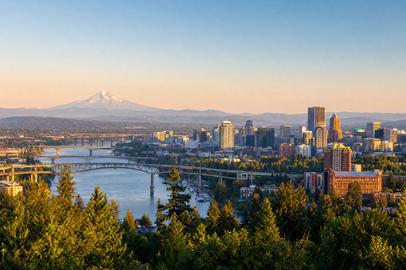 Downtown Portland skyline with Mt. Hood in the background